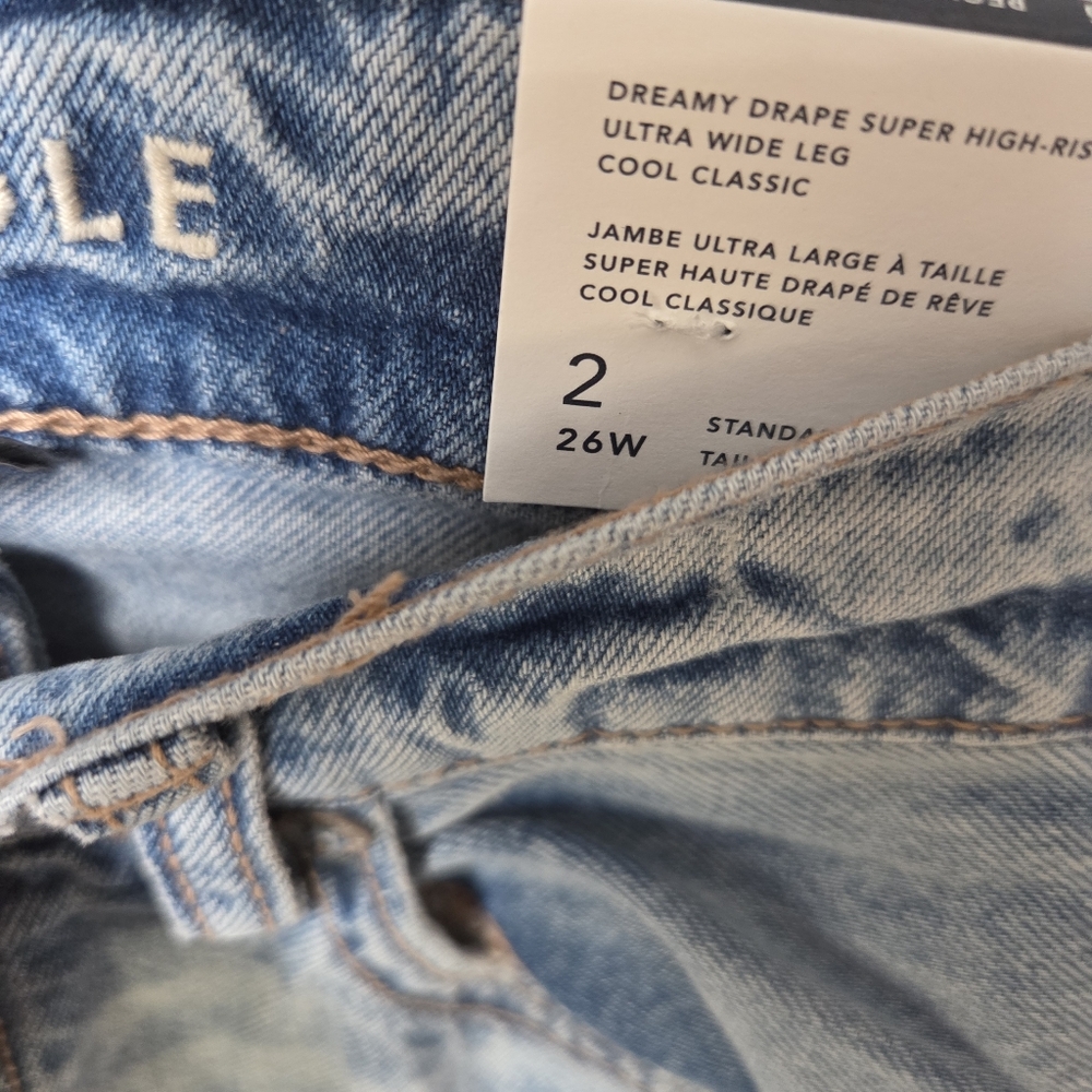 American Eagle Dreamy Drape Super High-Rise Sz 2 Ultra Wide Leg Jeans  Long Blue - Picture 15 of 15